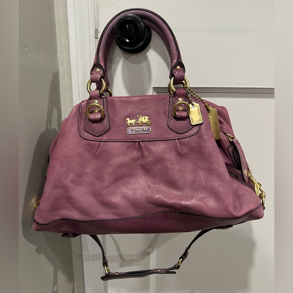 Coach purple satchel purse with gold accents